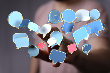 Poster - Abstract image of interconnected speech bubbles, representing global communication and social media.