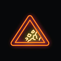 Aufkleber - Neon sign is glowing in the dark, showing a falling rocks warning sign