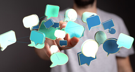 Poster - Abstract image of interconnected speech bubbles, symbolizing global communication and networking.