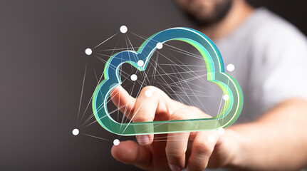 Poster - Digital cloud technology, network connection, data storage. Secure online services.