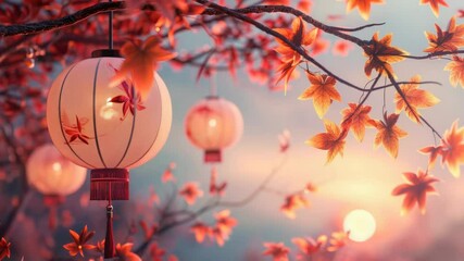 Aufkleber - Outdoor party decoration featuring a bunch of paper lanterns hanging from a tree branch