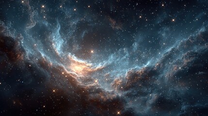 Poster - Glimpse of the Milky Way and starry night sky with nebulous clouds in a beautiful atmospheric display of outer space