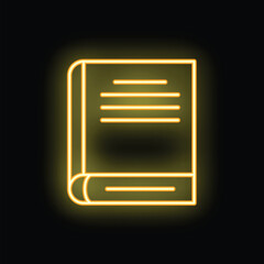 Poster - Bright yellow neon book icon glowing in the dark
