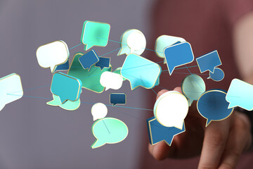 Poster - Abstract image of interconnected speech bubbles, symbolizing global communication and networking.