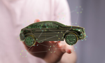 Poster - Futuristic digital car model concept.  Perfect for technology, innovation, and automotive industries.