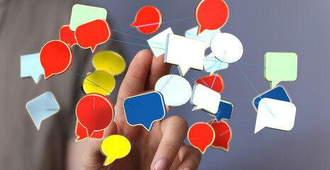 Poster - Abstract image of interconnected speech bubbles symbolizing global communication and networking.