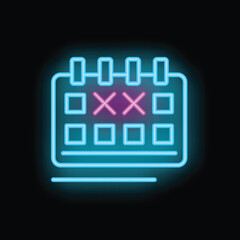 Poster - Vibrant blue neon calendar with two dates crossed out in pink on a dark background