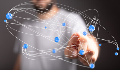 Poster - Abstract image of a hand interacting with a digital network, representing global connection and communication.