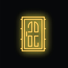 Poster - Yellow neon sign of a closed double door, perfect for concepts such as interior design, architecture, and home improvement