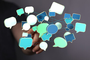Poster - Abstract image of interconnected speech bubbles, symbolizing global communication and networking.