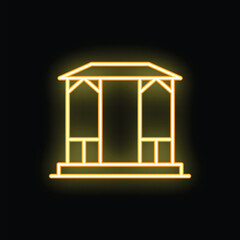 Poster - Neon yellow line art icon of a gazebo glowing on a black background