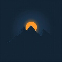 Poster - Silhouettes of mountains under a bright orange sun.