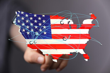 Poster - High-quality image of a US map with network connections, ideal for technology and connectivity concepts.