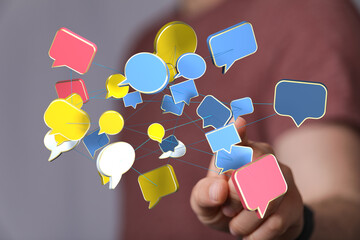 Poster - Abstract image of interconnected speech bubbles, symbolizing global communication and networking.