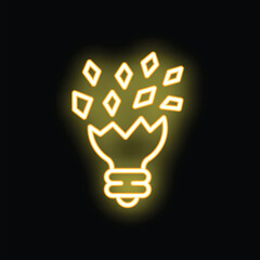 Poster - Neon sign depicting a broken light bulb with pieces scattering, symbolizing a sudden loss of inspiration or ideas