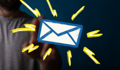Poster - Stock photo of a man receiving a digital email notification.  Perfect for communication, inbox, email marketing concepts.