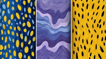 Aufkleber - Four vertical panels showcasing abstract colorful designs, creating a textured decorative pattern