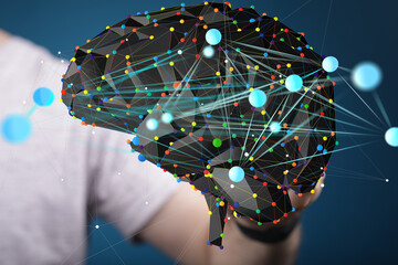 Poster - Abstract digital brain with connections. AI, neural network, technology concept.