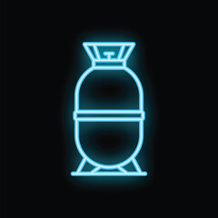 Poster - Blue glowing neon icon of a gas cylinder on a black background, perfect for websites, presentations and marketing materials