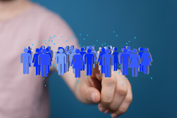 Aufkleber - Image of a hand interacting with a digital network of people, representing social media, community, and connection.
