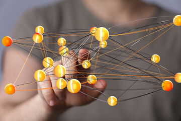 Poster - Abstract image of interconnected nodes, representing global network, communication, and digital technology.