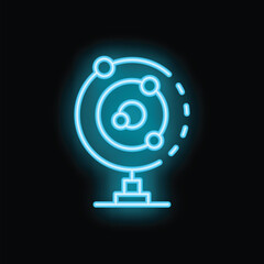 Poster - Blue neon sign illustrating the solar system is glowing on a black background