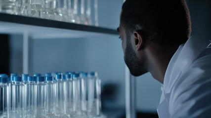 Poster - A scientist inspecting water samples in laboratory setting, useful for medical or scientific illustrations