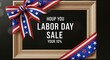 © UltraBoost - Labor Day sale announcement with patriotic bow and wooden frame.