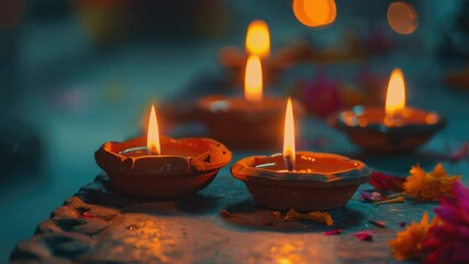 Poster - A collection of lit candles placed neatly on a table, ideal for use as decorative element or in scenes where ambiance matters