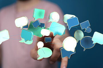 Poster - Abstract image of interconnected speech bubbles, symbolizing global communication and networking.