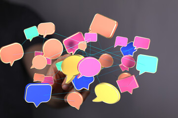 Aufkleber - Abstract image of interconnected speech bubbles representing global communication and networking.