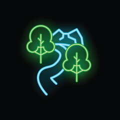 Aufkleber - Bright neon sign depicting a winding road leading through a forest at night