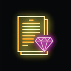 Poster - Neon sign of a valuable contract symbolized by a pink diamond on top of yellow documents