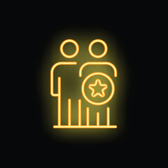 Poster - Yellow neon icon illustrating a successful teamwork with a shining star