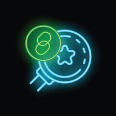 Poster - Neon sign showing a loyalty program with a bonus point system represented by a star and a coin with the infinity symbol