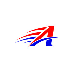 Poster - A stylized letter a with red and blue streaks suggesting speed and motion on a white background