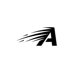 Poster - A black letter a with speed lines emanating from it on a white background in a graphic design style