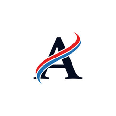Poster - A letter logo with a swoosh design featuring a dark letter a with red and blue curved lines on white