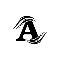 Poster - A black letter a with decorative swooshes on the top and bottom against a white background design element
