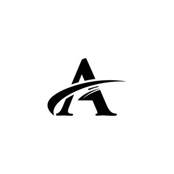 A letter logo with a swoosh design element in black and white for branding and identity purposes use