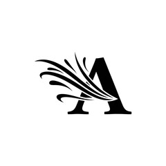 Poster - A letter with decorative flourish design in black and white vector graphic illustration isolated on white