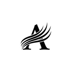 Poster - A letter logo design with black color and wave lines on white background for brand identity design