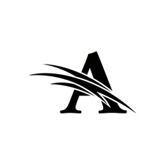 Poster - A letter with swoosh design in black and white minimalist style for logo or branding design element