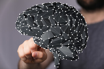 Poster - Abstract 3D brain model.  AI, neural network, technology concept. Stock photo.