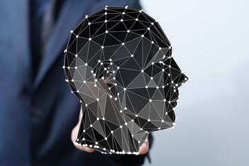 Poster - Abstract polygonal head concept.  Represents AI, technology, digital transformation, future innovation.