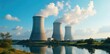 © yuwaree - Majestic Nuclear Power Plant with Cooling Towers Steam Against Vibrant Blue Sky Clean Energy Production, Industrial Technology, Environmental Impact
