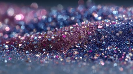 Poster - Iridescent glitter powder mound glows with shimmering blues, purples, and golds for dazzling effect