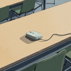 Poster - Light beige table with a grey computer mouse.
