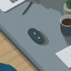 Poster - A computer mouse sits on a gray surface.