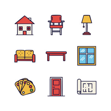 Pixel Art Detailed Home Furnishing Element Icon Set for Graphic Design